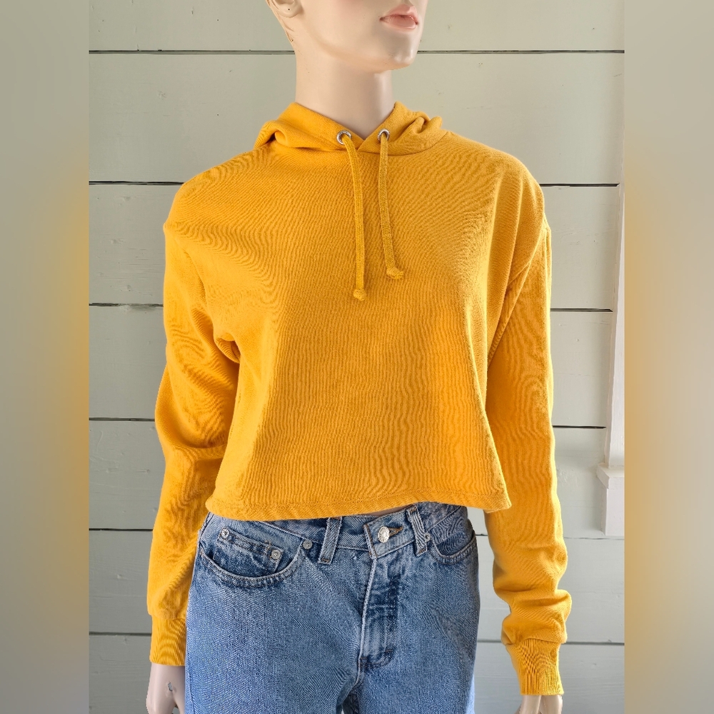 H&M Divided Cropped Drawstring Hoodie  Mustard Yellow  Women's Size  S